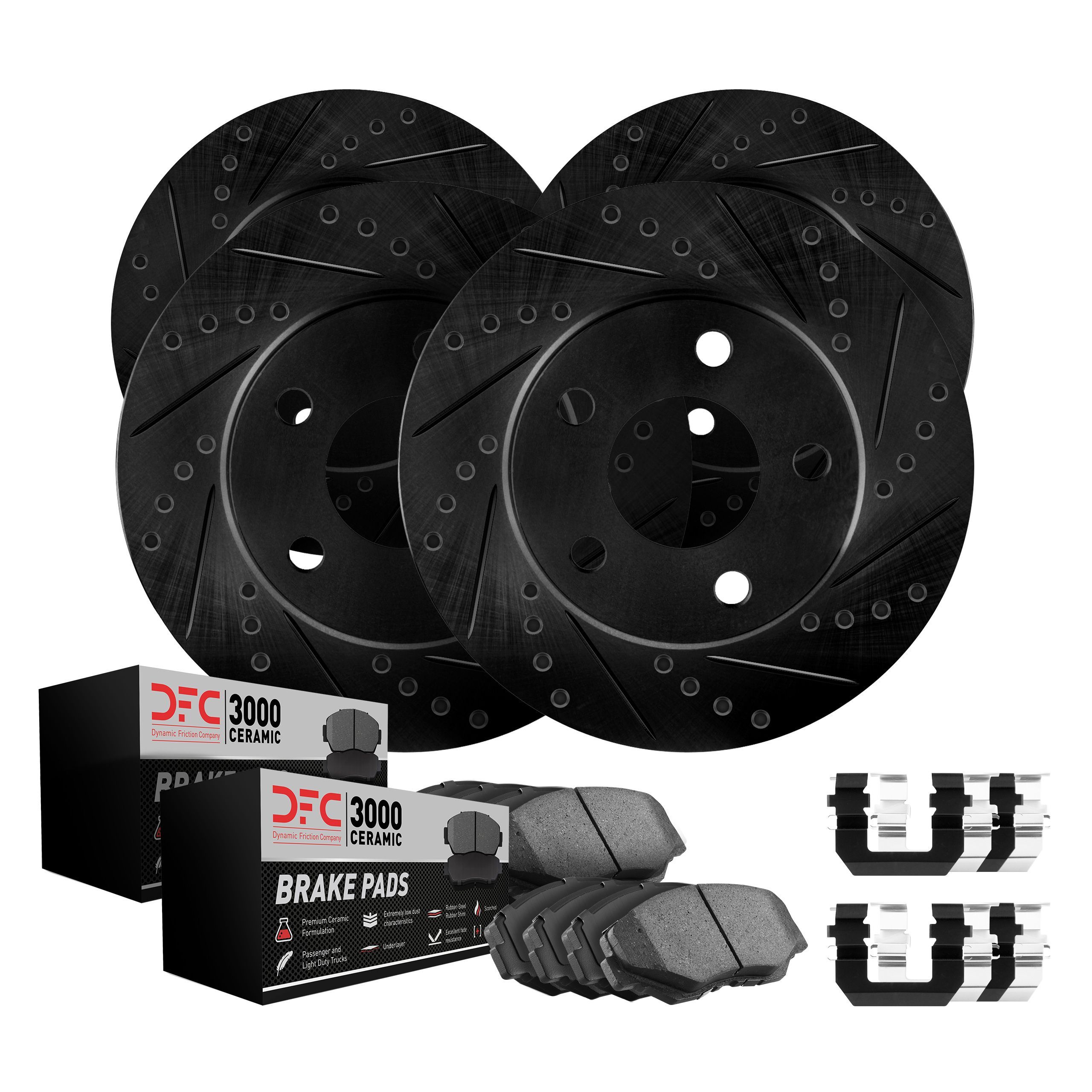 Full Kit DFC Brake Rotors-Drill//Slot-Silver with Ceramic Brake Pads and Hardware